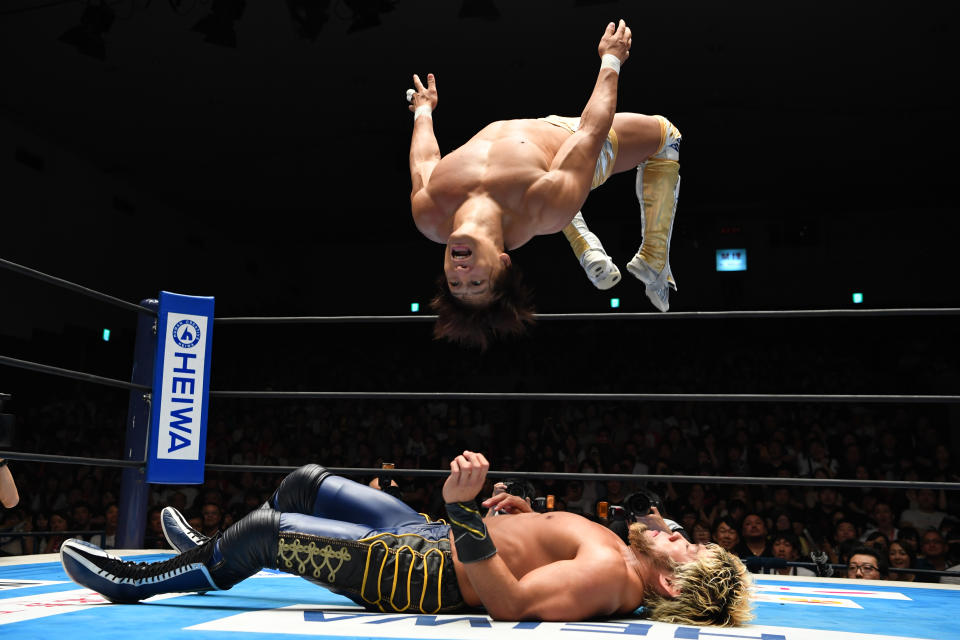 Kota Ibushi and SANADA compete in the bout during the New Japan Pro-Wrestling G1 Climax 29 at Korakuen Hall on July 20, 2019 in Tokyo, Japan. (Photo by Etsuo Hara/Getty Images)