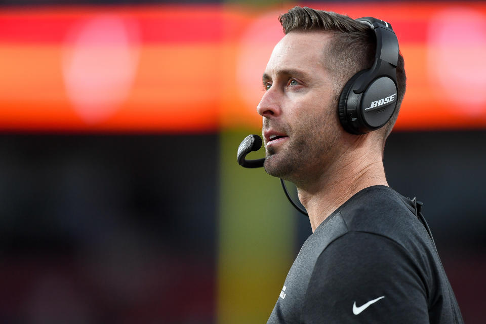 DENVER, CO - AUGUST 29:  Head coach Kliff Kingsbury of the Arizona Cardinals looks on from the sideline during the first quarter of a preseason National Football League game against the Denver Broncos at Broncos Stadium at Mile High on August 29, 2019 in Denver, Colorado. (Photo by Dustin Bradford/Getty Images)