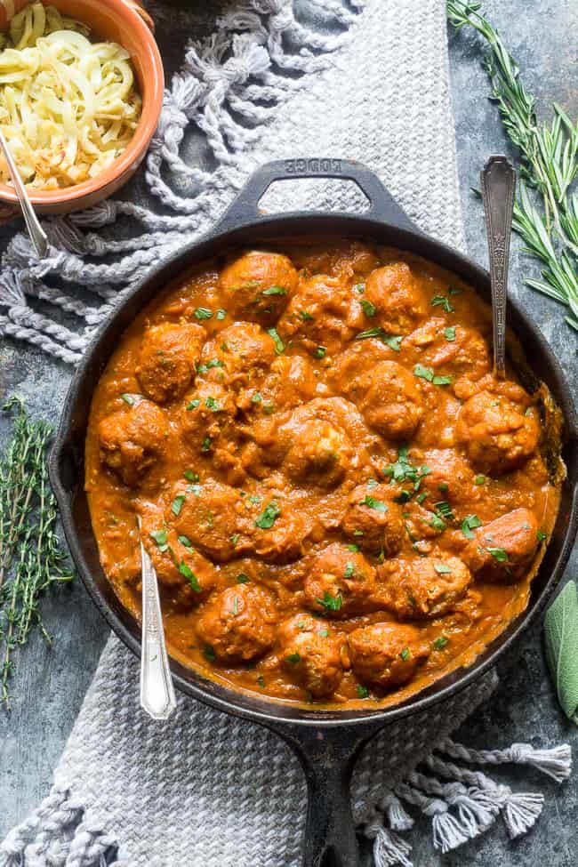 Pumpkin Turkey Meatballs with Creamy Harvest Tomato Sauce