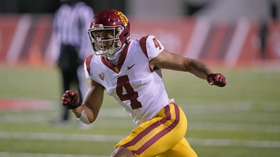 USC receiver Bru McCoy runs during a game.