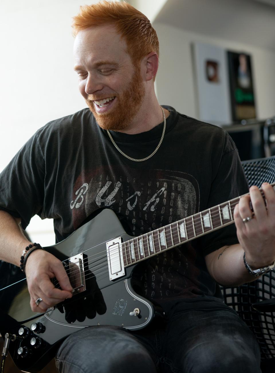 Sam Tinnesz works out of his home studio, Dark Matter Studios, in Thompson's Station, Tenn., Wednesday afternoon, Aug. 23, 2023.