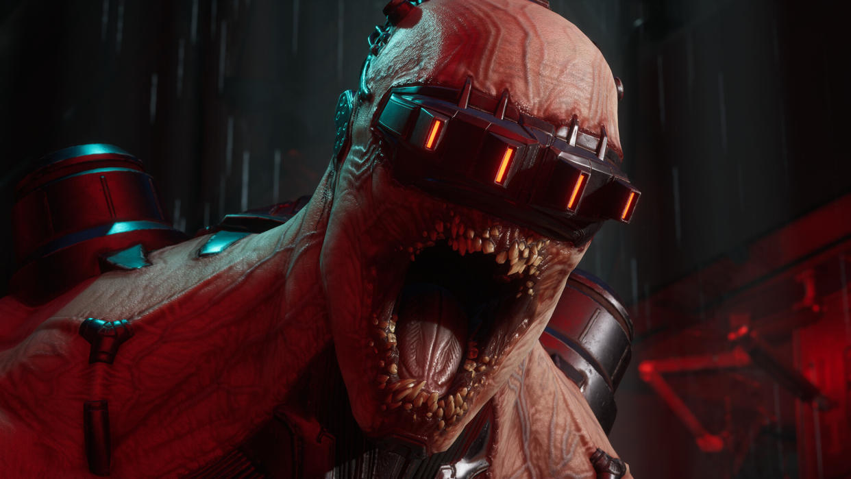  A Zed screams up against the camera in a close-up shot. 