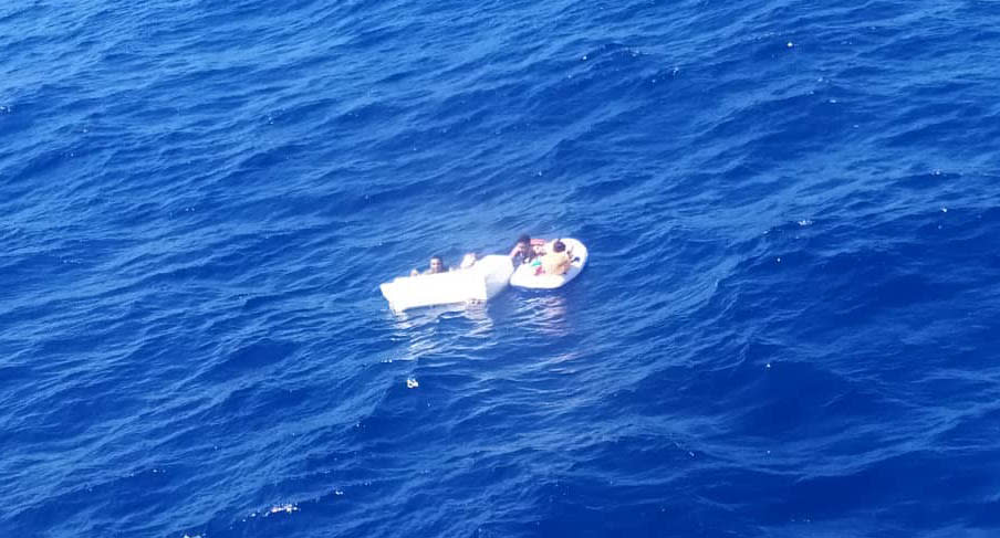 A photo taken by rescuers who found the two children clinging to remains of the vessel. Source: Twitter/inea_venezuela
