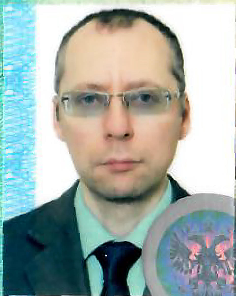 CORRECTS YEAR TO 2022 NOT 2020 An image taken with permission from the passport photo page of Russian diplomat Boris Bondarev. Bondarev, a veteran Russian diplomat to the U.N. Office at Geneva says he handed in his resignation before sending out a scathing letter on Monday May 23, 2022 to foreign colleagues inveighing against the “aggressive war unleashed” by President Vladimir Putin in Ukraine. (Boris Bondarev via AP)