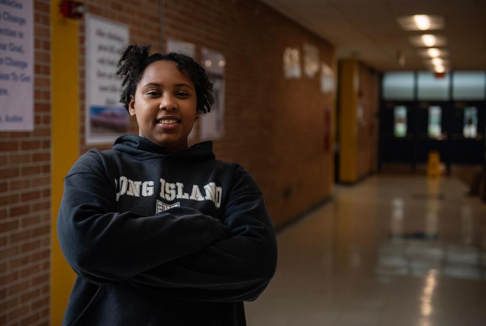 Junior Jasmine Holmes poses for a photo at Wingfield High School in Jackson on Tuesday, May 14, 2024. "I know I'm gonna get there," Holmes said about adapting to her new high school and being successful. "Like — I'm very excited, but at the same time it's bittersweet, leaving and going to a new place."