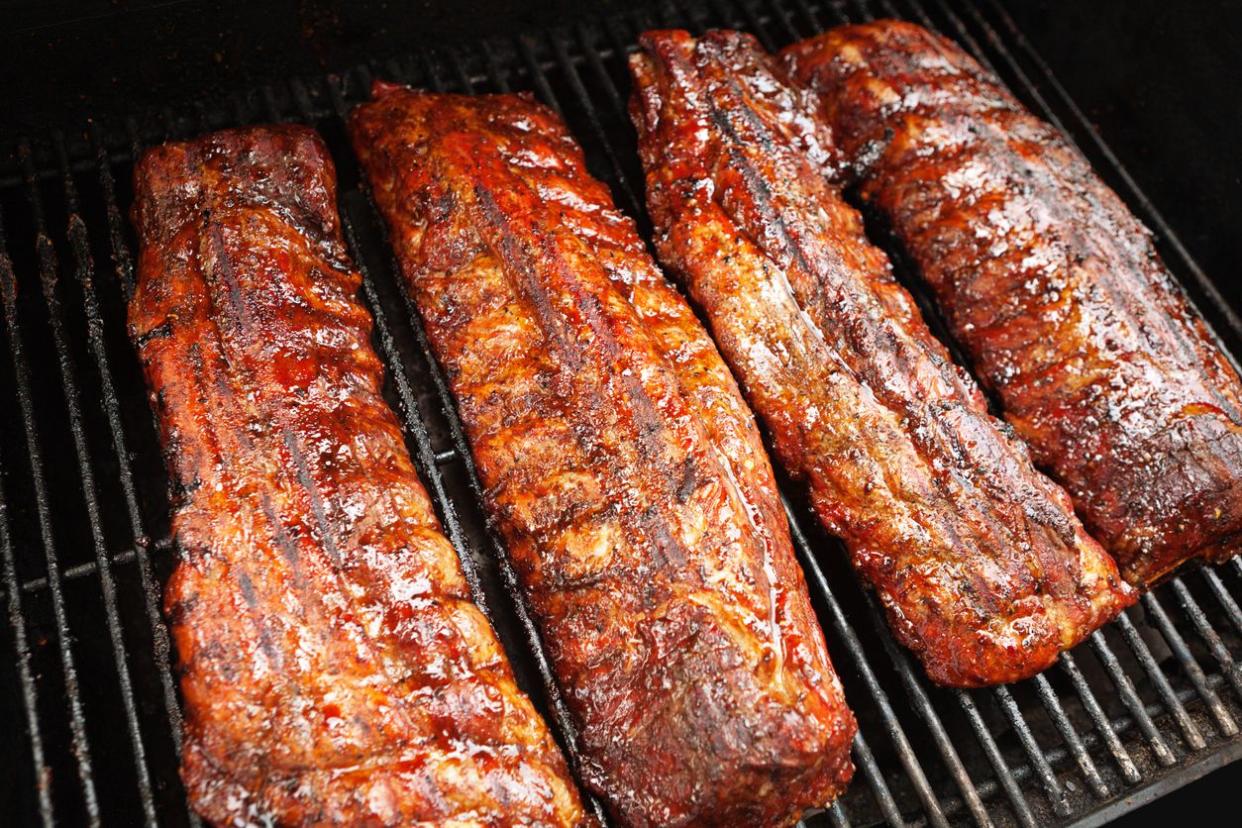 four slabs of grilled ribs