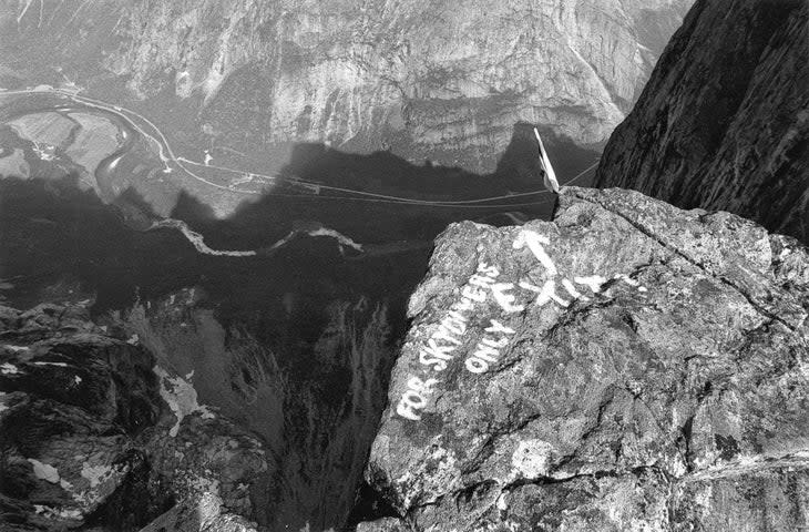 <span class="article__caption">The original 1981 launch site. Following eight deaths from BASE jumping in the 1980s, authorities closed the Troll Wall to the activity.</span> (Photo: Arnstein Myskja)