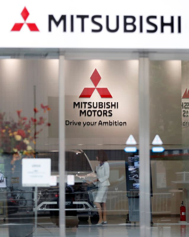 The logo of Mitsubishi Motors Corp is seen at a showroom of the company's headquarters in Tokyo