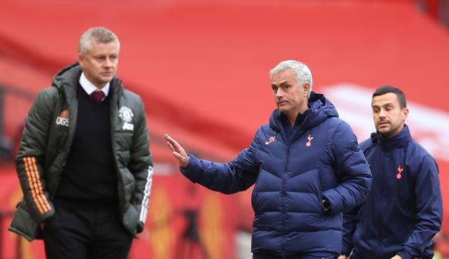 Jose Mourinho, right, has made a dig at his former club Manchester United and manager Ole Gunnar Solskjaer 