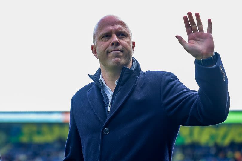 head coach Arne Slot of Feyenoord Rotterdam looks on prior to the Dutch Eredivisie match between Fortuna Sittard and Feyenoord at Fortuna Sittard Stadion on April 14, 2024 in Sittard, Netherlands.