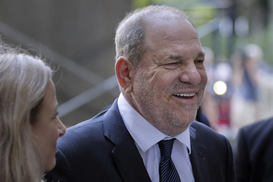 Harvey Weinstein, right, arrives at court for a hearing related to his sexual assault case, Thursday, July 11, 2019, in New York. Weinstein's lawyer Jose Baez is going to court Thursday to get a judge's permission to leave the case, the latest defection from what was once seen as a modern version of O.J. Simpson's "dream team" of attorneys. (AP Photo/Seth Wenig)