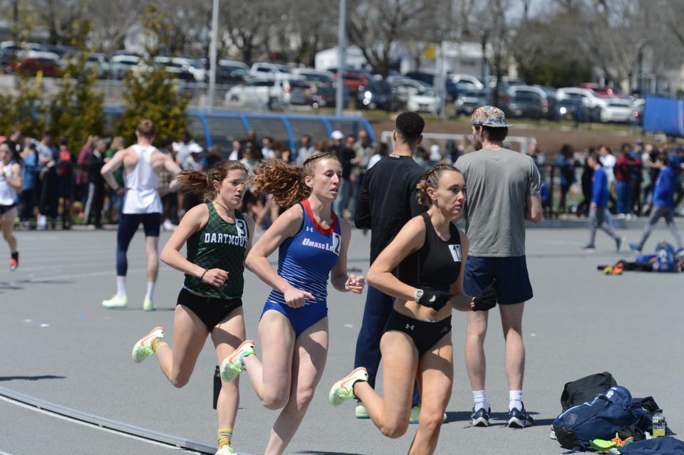 Caroline O'Shea, center, will compete at the America East track and field championships at UVM. O'Shea is a former St. Johnsbury Academy standout.
