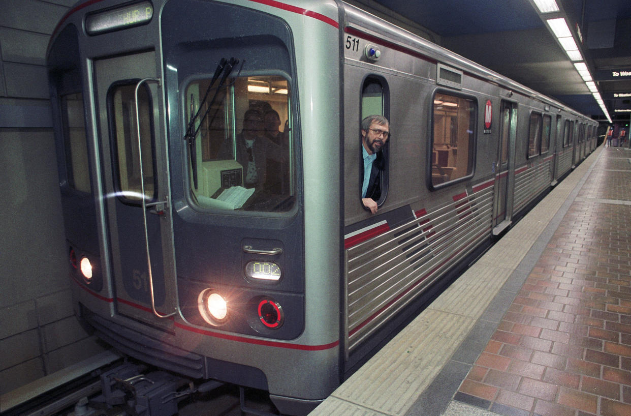 View of new Metro Rail Red Car in underground Rail Station, January 26, 1993 in Los Angeles, California. (Photo by Bob Riha, Jr./Getty Images)