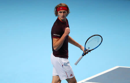 Tennis - ATP World Tour Finals - The O2 Arena, London, Britain - November 14, 2017 Germany's Alexander Zverev celebrates during his group stage match against Switzerland's Roger Federer REUTERS/Hannah McKay