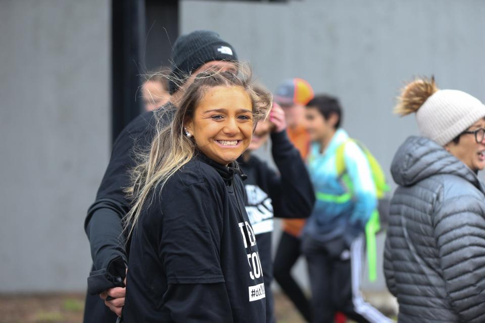 Abby Stoller walks in the Walk MS event at Boston University on April 3, 2022. The Simmons College women's lacrosse player was recently diagnosed with multiple sclerosis.