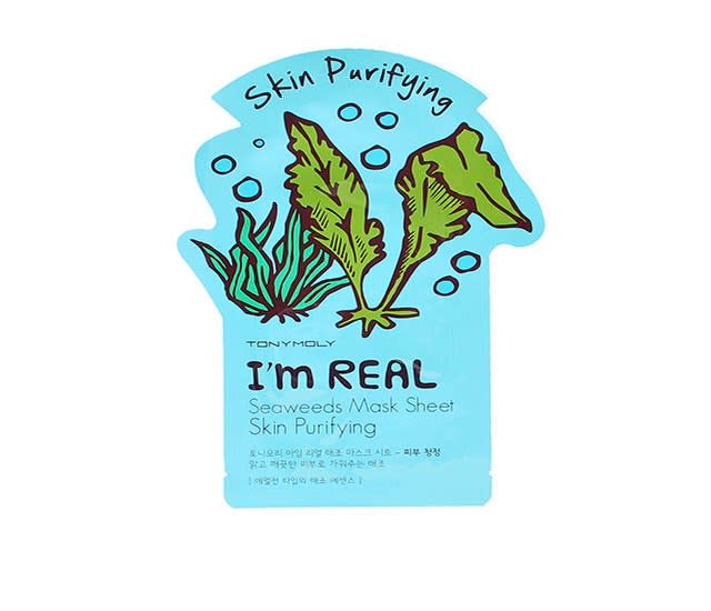 This sheet mask utilizes seaweed and other natural ingredients to help purify the skin. Tonymoly I’m Real Seaweeds Mask Sheet ($4)