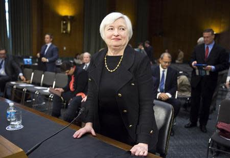 U.S. Federal Reserve Vice Chair Janet Yellen stands after testifying during a confirmation hearing on her nomination to be the next chairman of the U.S. Federal Reserve before the Senate Banking Committee in Washington November 14, 2013. REUTERS/Joshua Roberts