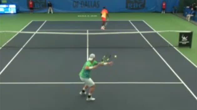 Tiafoe pretends to concede the point. Image: ATP