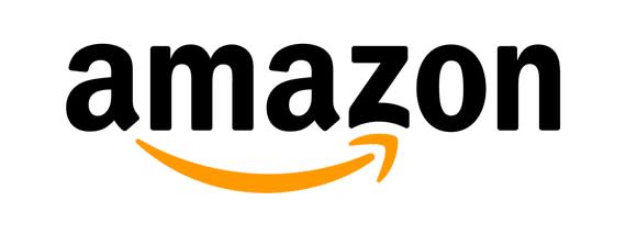 Amazon logo -- amazon written in black letters with an an orange arrow underneath from the a to the z