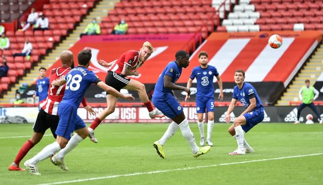 Oliver McBurnie heads in Sheffield United's second goal