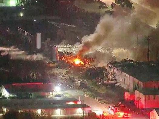 Crater in the ground following an explosion at a Houston factory: Screengrab / ABC13