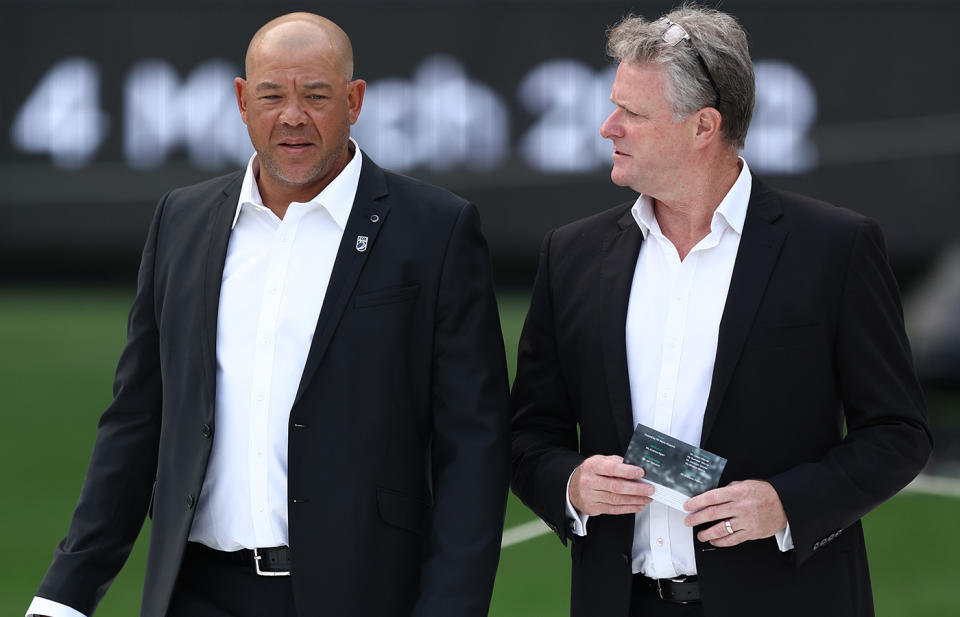 Andrew Symonds, pictured here at the state memorial service for Shane Warne at the MCG.