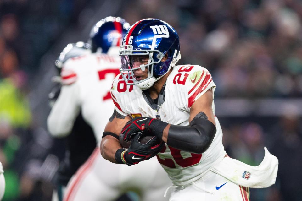 Saquon Barkley rushed for 962 yards and six touchdowns during the 2023 season.