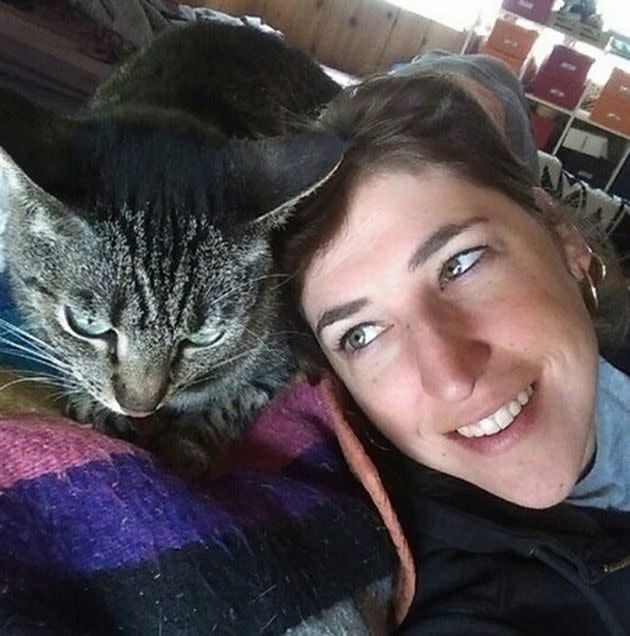 Mayim with her cat, Francis. Photo: Instagram