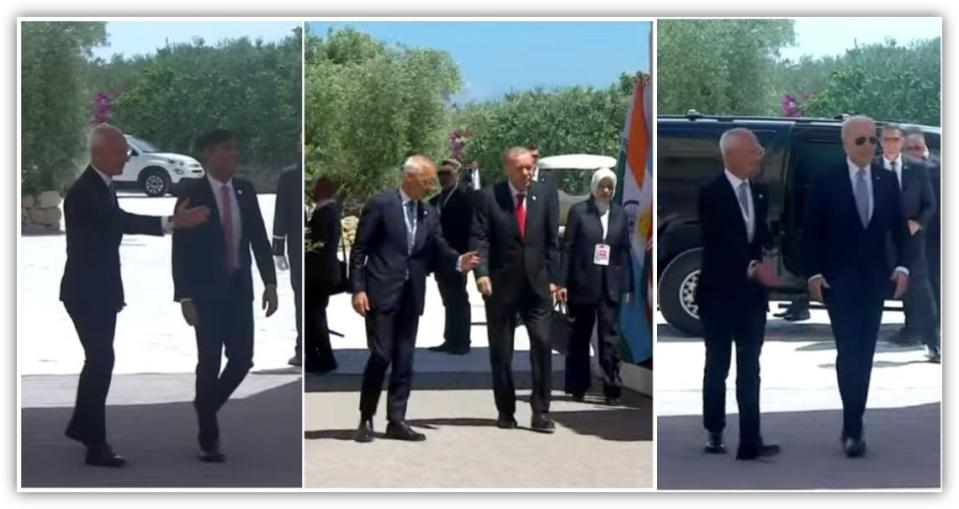 <span>Screenshots of the man greeting various world leaders, including Biden, at the summit</span>