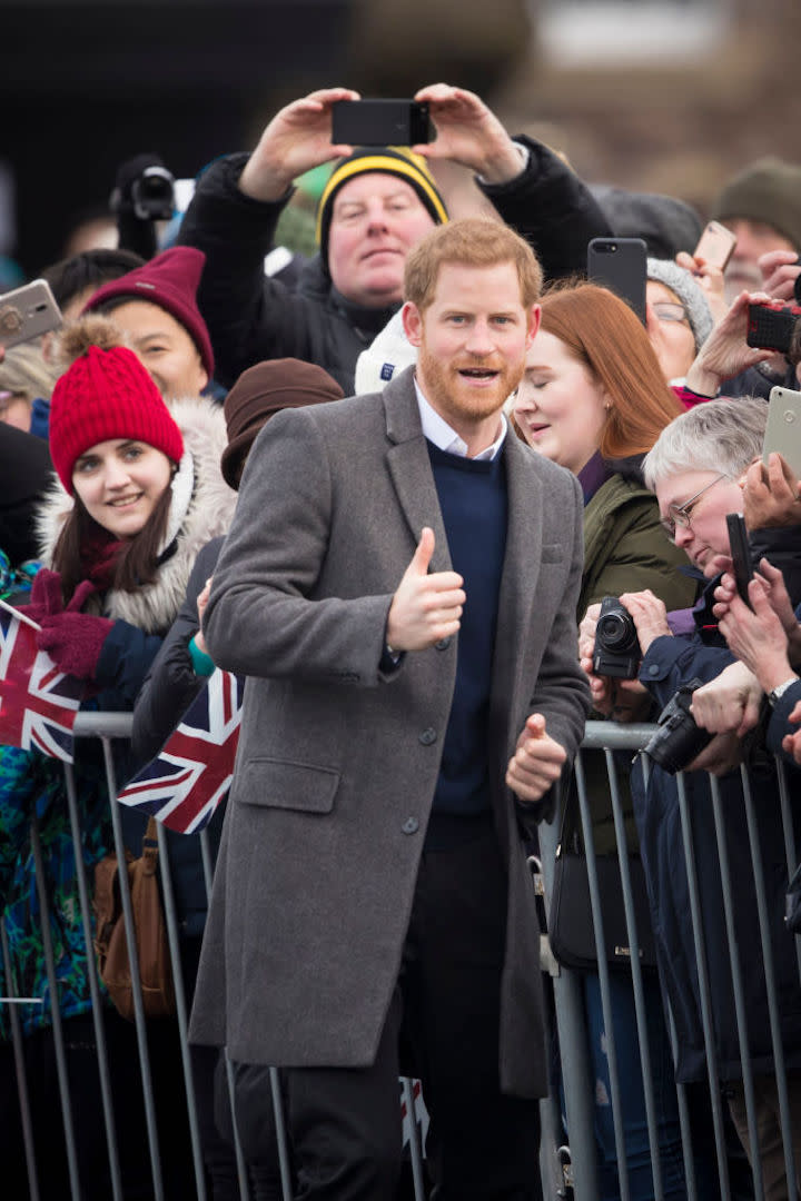 The royal father-to-be looked to the jumper once more for the couple's Edinburgh in February 2018 [Photo: Getty]