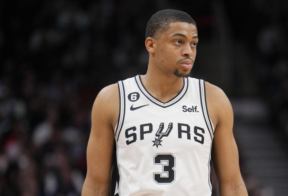 Keldon Johnson #3 of the San Antonio Spurs for NBA DFS 