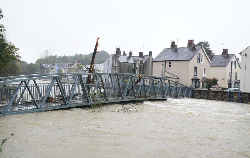 High water levels in Cockermouth, Cumbria, where the Met office has warned of life-threatening flooding and issued amber weather warnings as the area was lashed with 