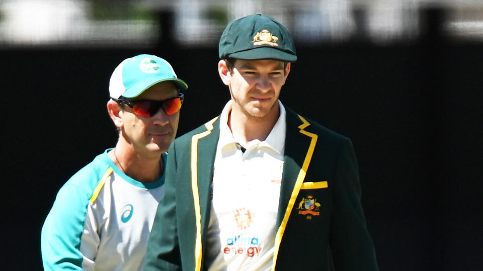 Tim Paine (pictured right) with coach Justin Langer (pictured left) ahead of the fourth Test.