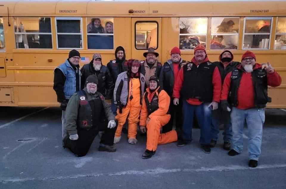 Hellfighters motorcycle ministry group conduct community outreach at Danny's Diner on Main Street in Binghamton.