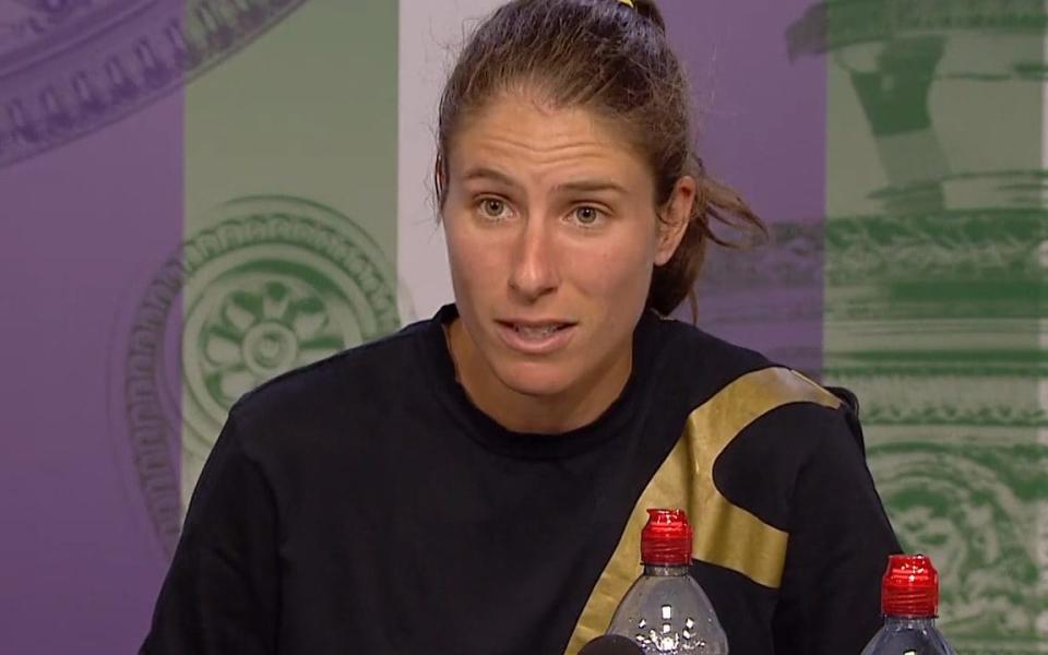 Konta reacts angrily to a question in the press conference following her Wimbledon exit - BBC