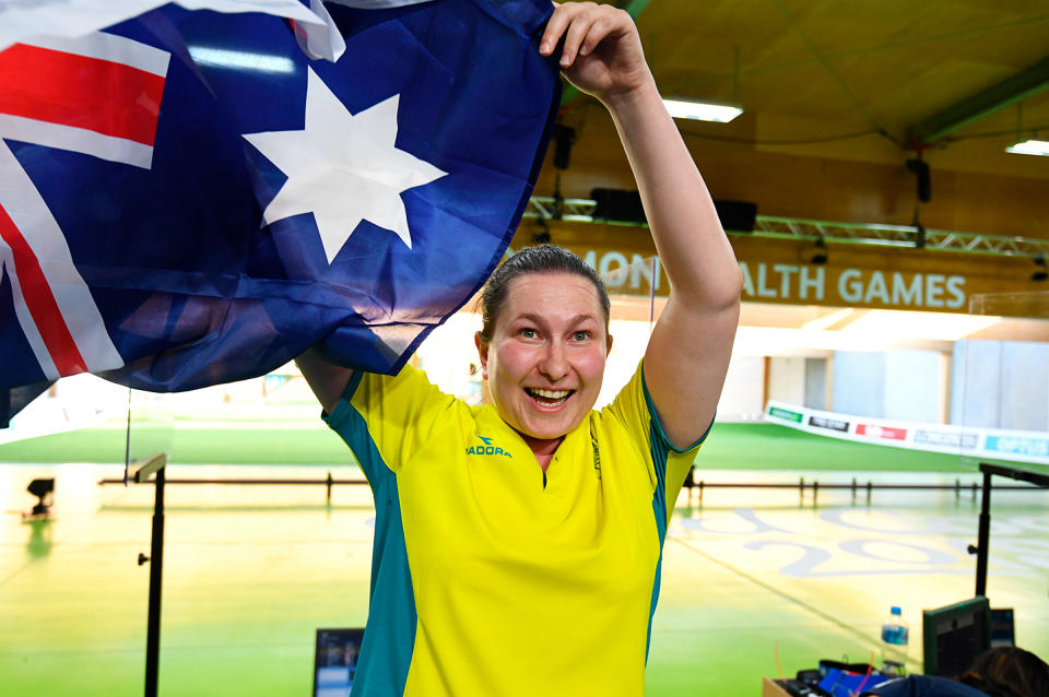 Galiabovitch after winning silver at the 2018 Commonwealth Games<span class="copyright">Dan Peled—EPA-EFE/Shutterstock</span>