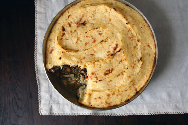 <div class="caption-credit"> Photo by: Linda Xiao</div><div class="caption-title">Vegan Lentil Shepherd's Pie with Parsnip and Potato Mash</div><b><a href="http://www.food52.com/recipes/19408_vegan_lentil_shepherds_pie_with_parsnip_and_and_potato_mash" rel="nofollow noopener" target="_blank" data-ylk="slk:Get the recipe on FOOD52;elm:context_link;itc:0;sec:content-canvas" class="link ">Get the recipe on FOOD52</a></b> <br> <br> Remember when Mrs. Patmore used salt instead of sugar? Not to fear -- there's no crust to mess up in this dish.