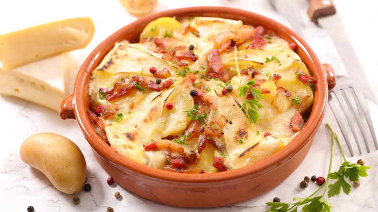 classic French tartiflette and ingredients