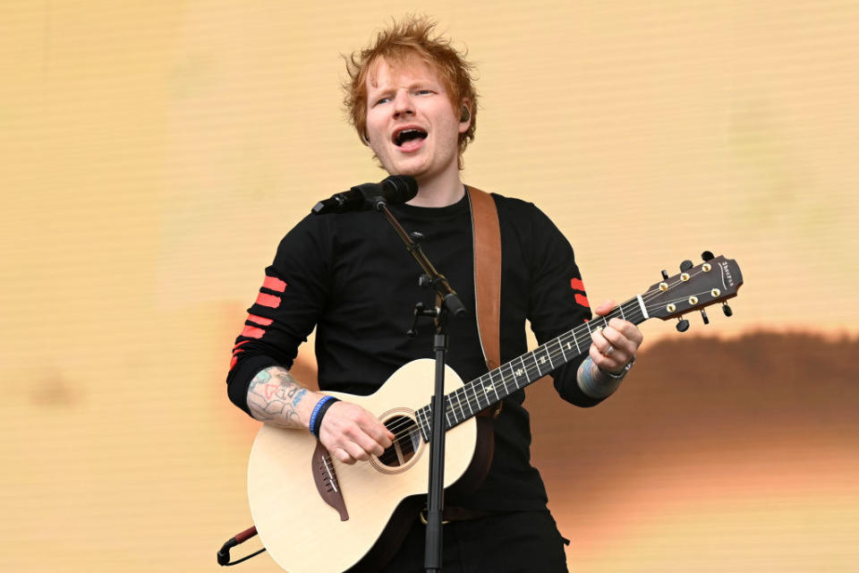 Ed singing and playing the guitar onstage