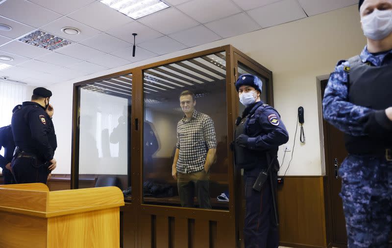 FILE PHOTO: Russian opposition leader Alexei Navalny hearing to consider an appeal against an earlier court decision to change his suspended sentence to a real prison term