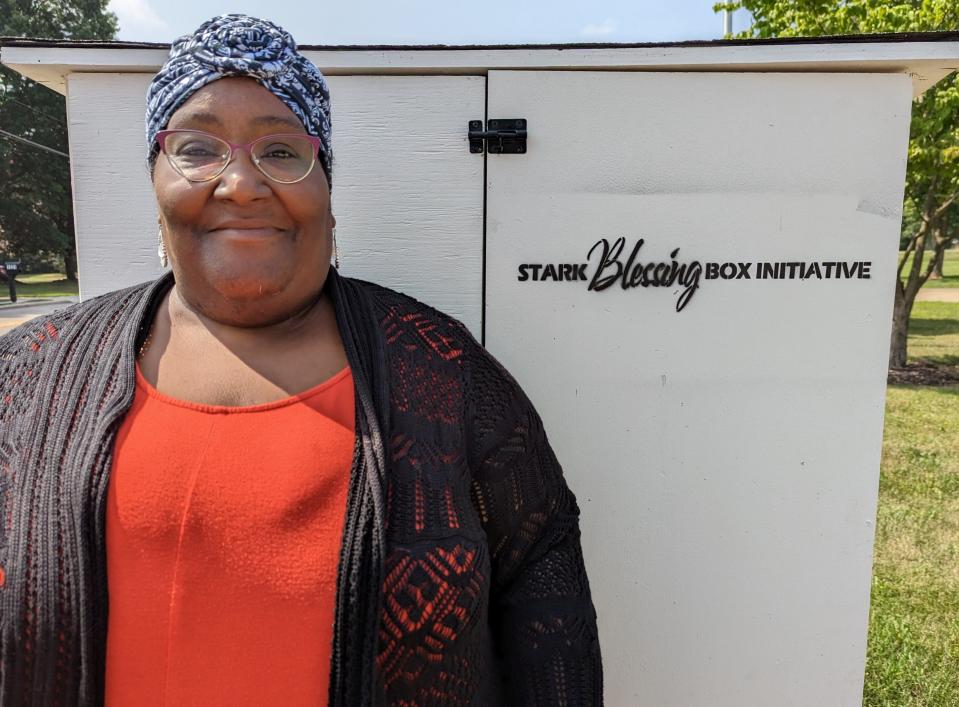 Maiharriese Wooden, community engagement director at First Christian Church in Plain Township, is also founder of the Stark Blessing Box Initiative, a food ministry that offers free nonperishables to anyone in need, in boxes around Stark County. The food is donated.