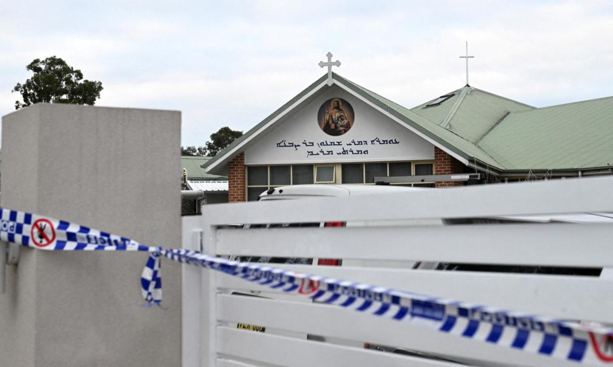 <span>The police scene at the Assyrian Christ the Good Shepherd church in Sydney’s Wakley after the stabbing attack last week.</span><span>Photograph: Jaimi Joy/Reuters</span>