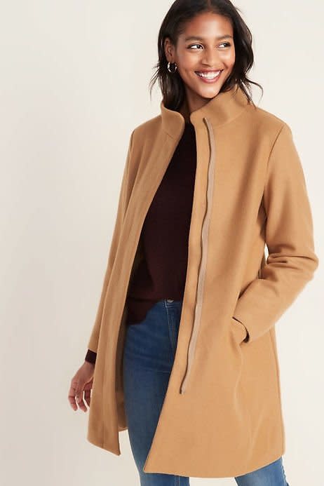 Soft-Brushed Funnel-Neck Coat