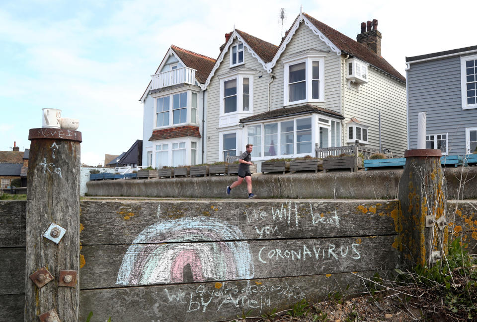 A message left by an eight year old girl on a beach groyne in Whitstable, Kent, as the UK continues in lockdown to help curb the spread of the coronavirus.