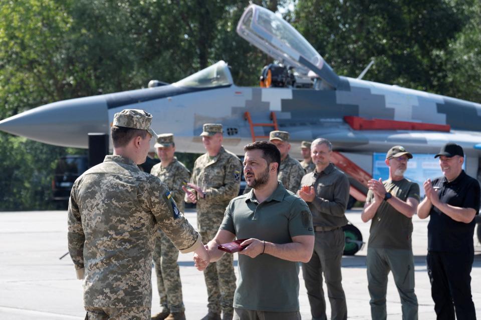 Ukraine's President Volodymyr Zelenskiy attends a celebration of the Day of the Air Force of the Armed Forces of Ukraine on Sunday, amid Russia's attack on Ukraine (via REUTERS)