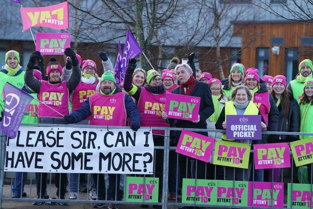 Teachers on the picket line outside Falkirk High School in Stirlingshire 