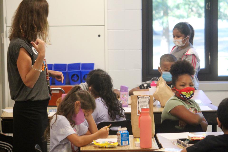 Students at West Ottawa's Pine Creek Elementary on the first day of the 2021-22 school year.