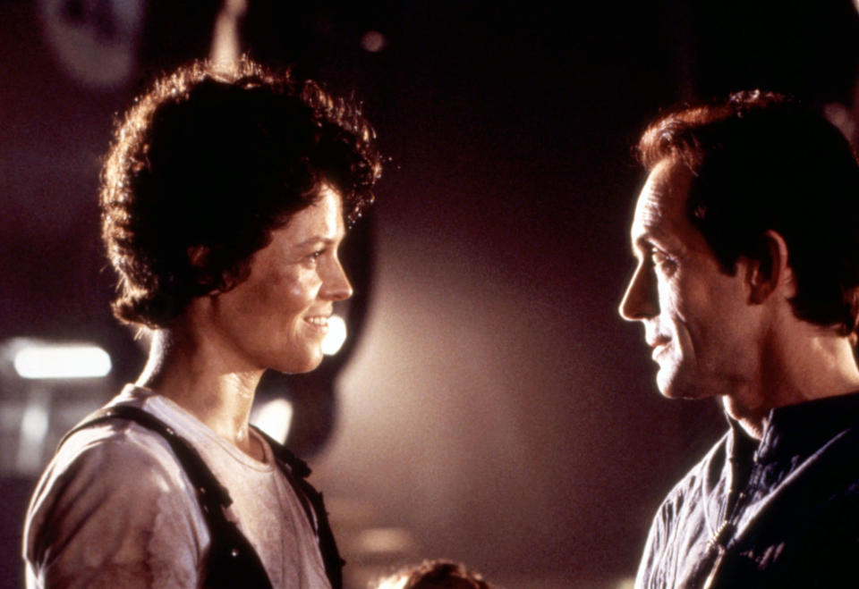 Sigourney Weaver as Ellen Riley and Lance Henriksen as Bishop in James Cameron's 1986 action classic, Aliens (Photo: ©20thCentFox/Courtesy Everett Collection)