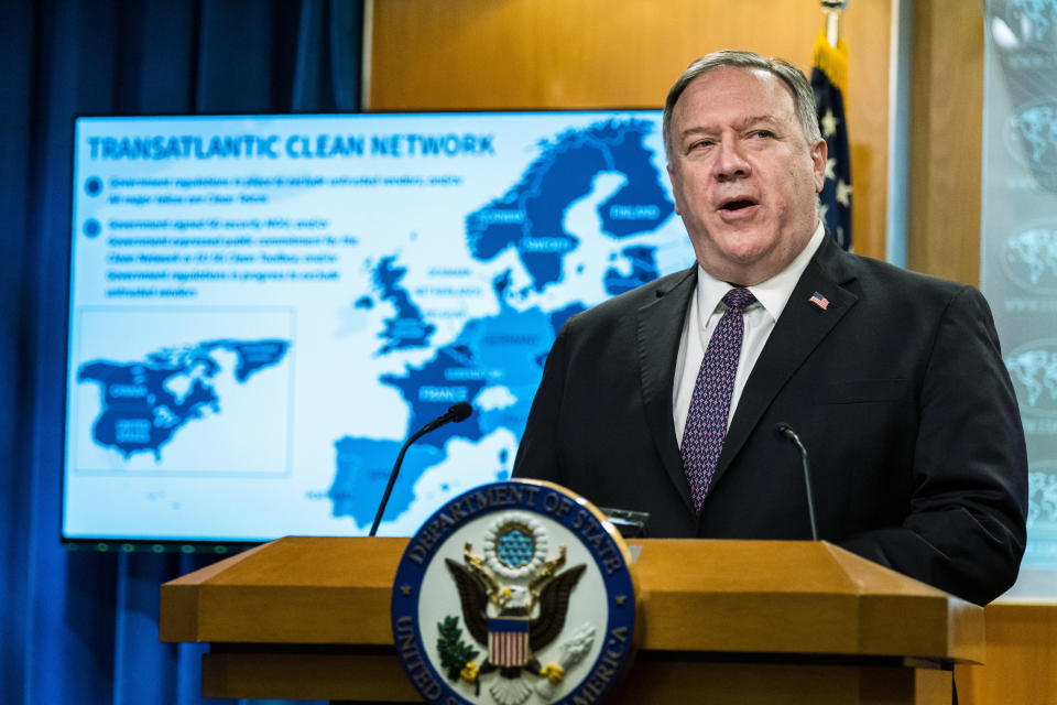 Secretary of State Mike Pompeo speaks during a news conference at the State Department, Wednesday, Oct. 14, 2020, in Washington. (AP Photo/Manuel Balce Ceneta, POOL)