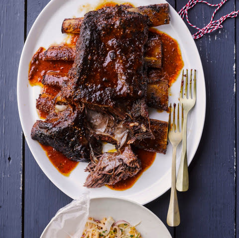 Chorizo-inspired spiced pork belly with apple and green chilli yogurt dressing - Credit: Haraala Hamilton